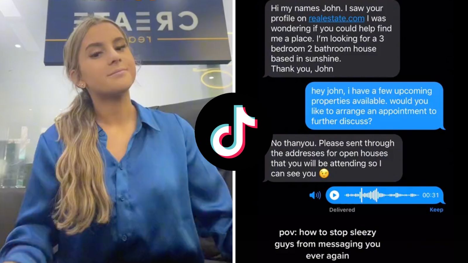 Lagente immobiliare TikTok diventa virale rispondendo al messaggio squallido del 29