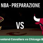 Banner NBA - Preparazione: Cleveland Cavaliers vs Chicago Bulls su campo da basket professionale.