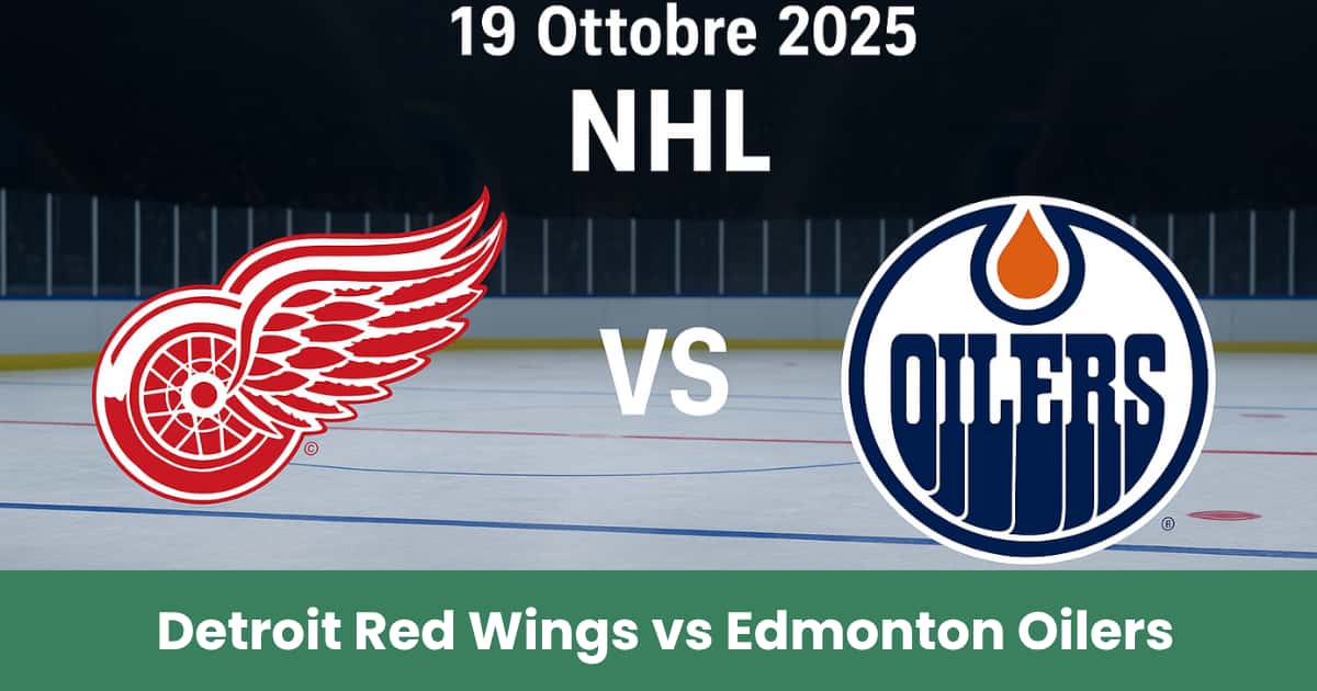 Immagine promozionale NHL: Detroit Red Wings vs Edmonton Oilers su pista di ghiaccio.