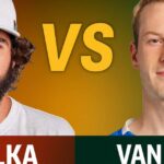Duello ATP Basilea tra Reilly Opelka e Botic van de Zandschulp su campo indoor.