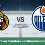 Loghi Ottawa Senators e Edmonton Oilers centrati su una pista di hockey NHL con scritta VS.