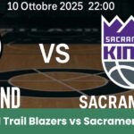 Immagine promozionale del match NBA di preparazione tra Portland Trail Blazers e Sacramento Kings sul campo da basket.