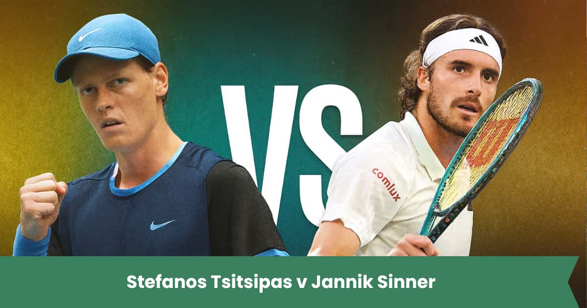 Jannik Sinner e Stefanos Tsitsipas si affrontano al Six Kings Slam 2025 in Arabia Saudita.