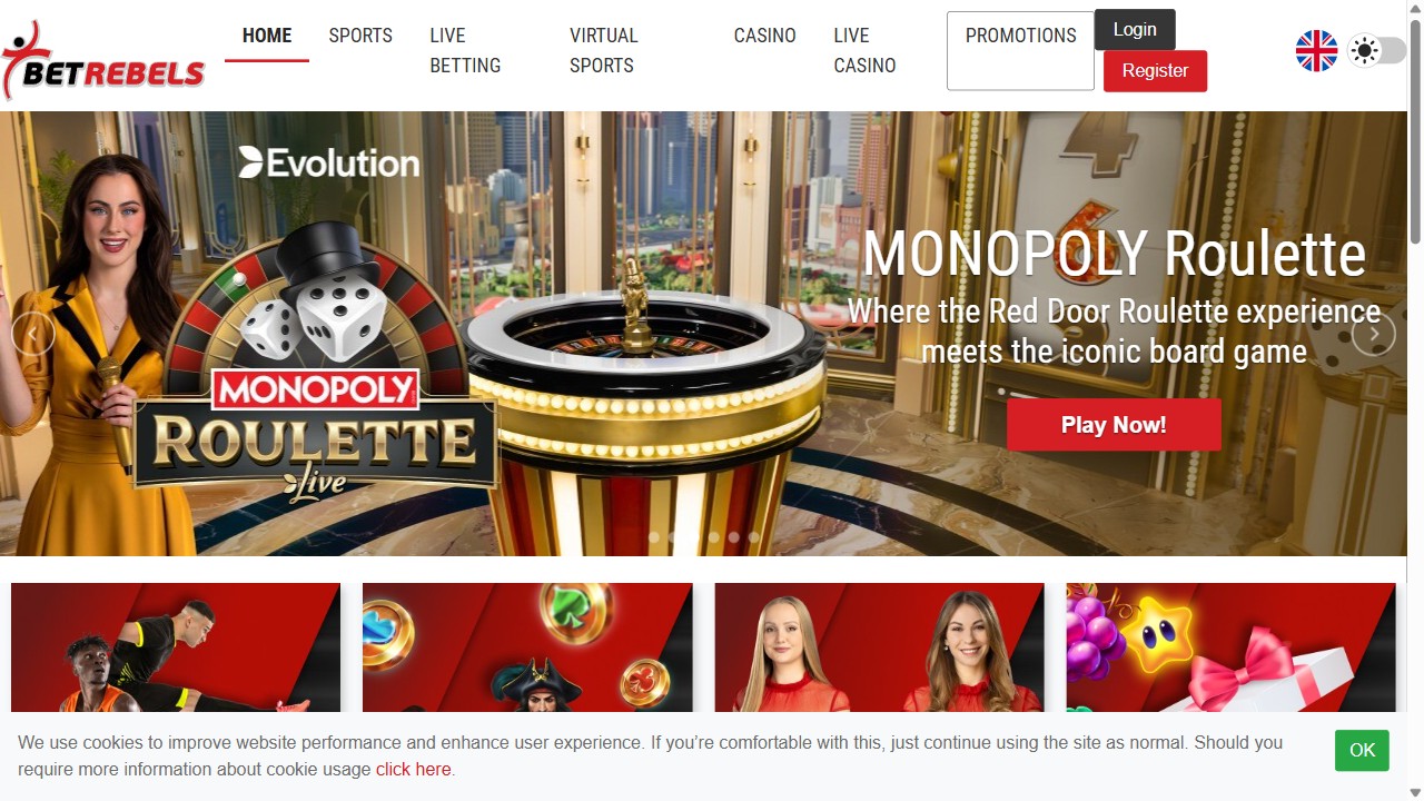 Homepage BetRebels, screenshot del sito