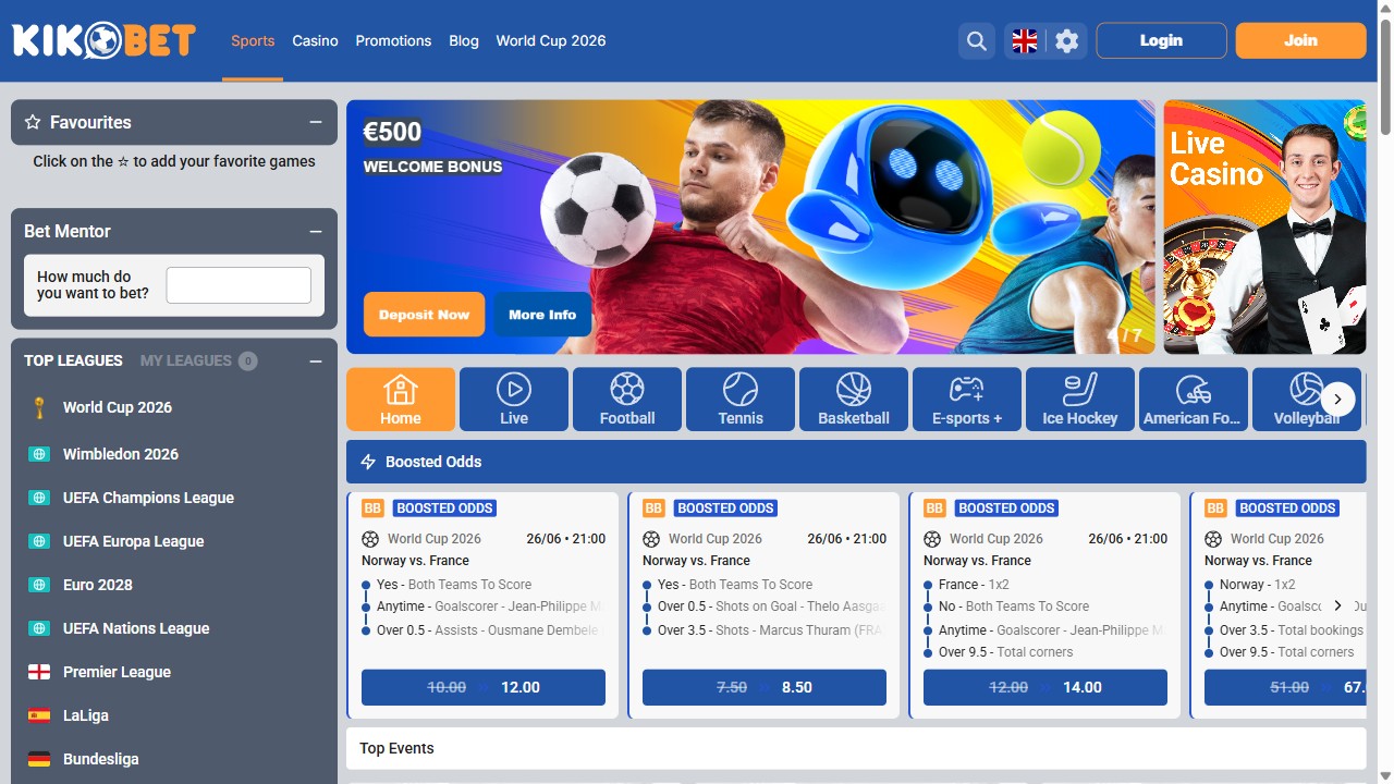 Homepage Kikobet, screenshot del sito