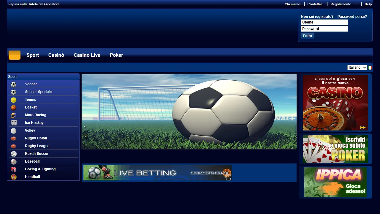 La homepage di 0039bet
