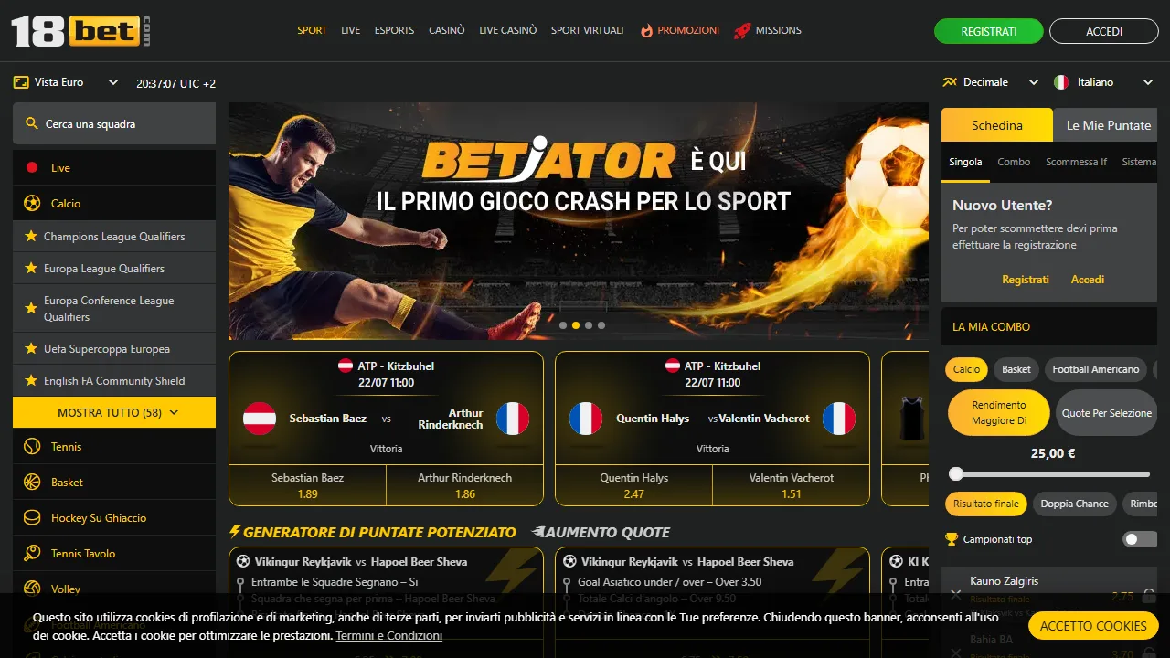 Il form di registrazione di 18bet
