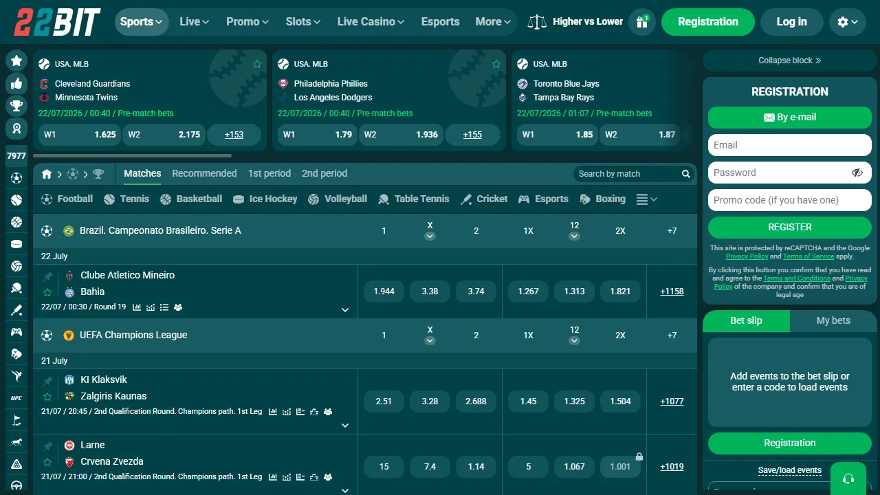 La sezione scommesse sportive di 22bit