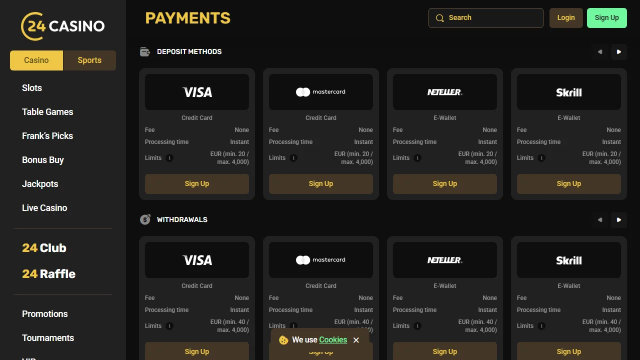 I metodi di pagamento di 24-casino