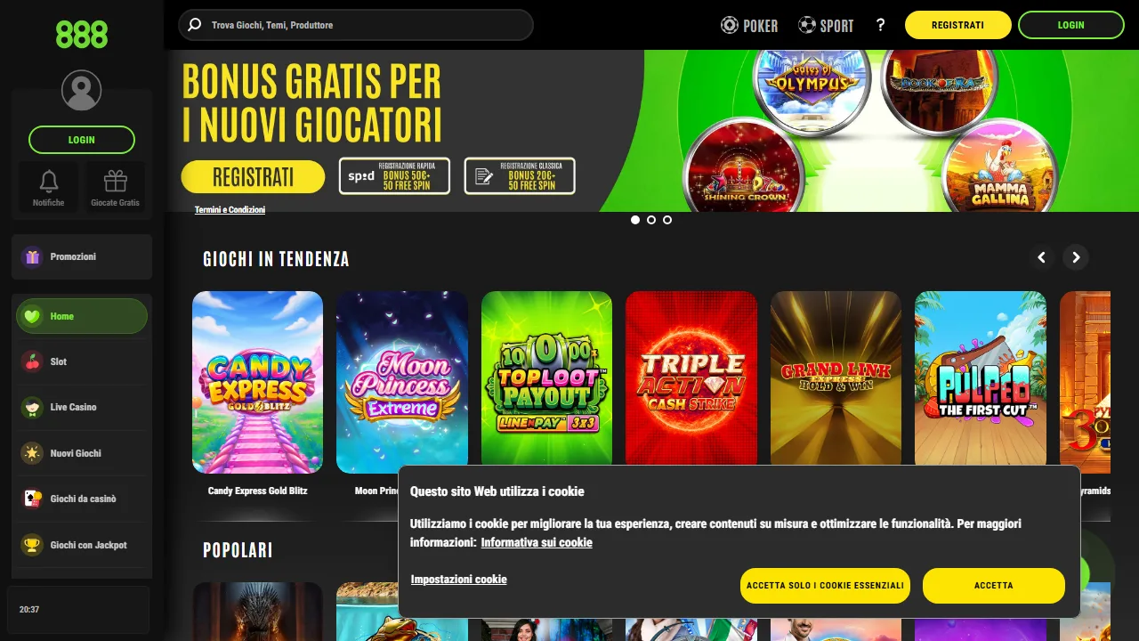 La homepage di 888-casino