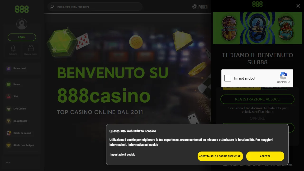 Il form di registrazione di 888-casino