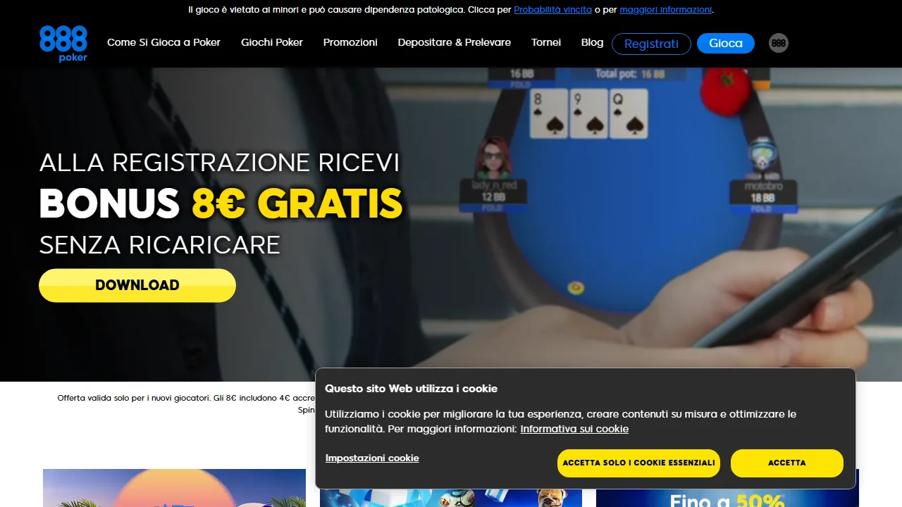 La homepage di 888-poker