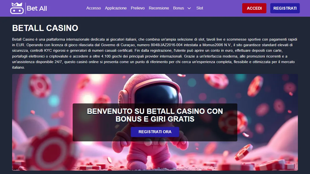 BetAll Recensioni 4 La homepage di betall