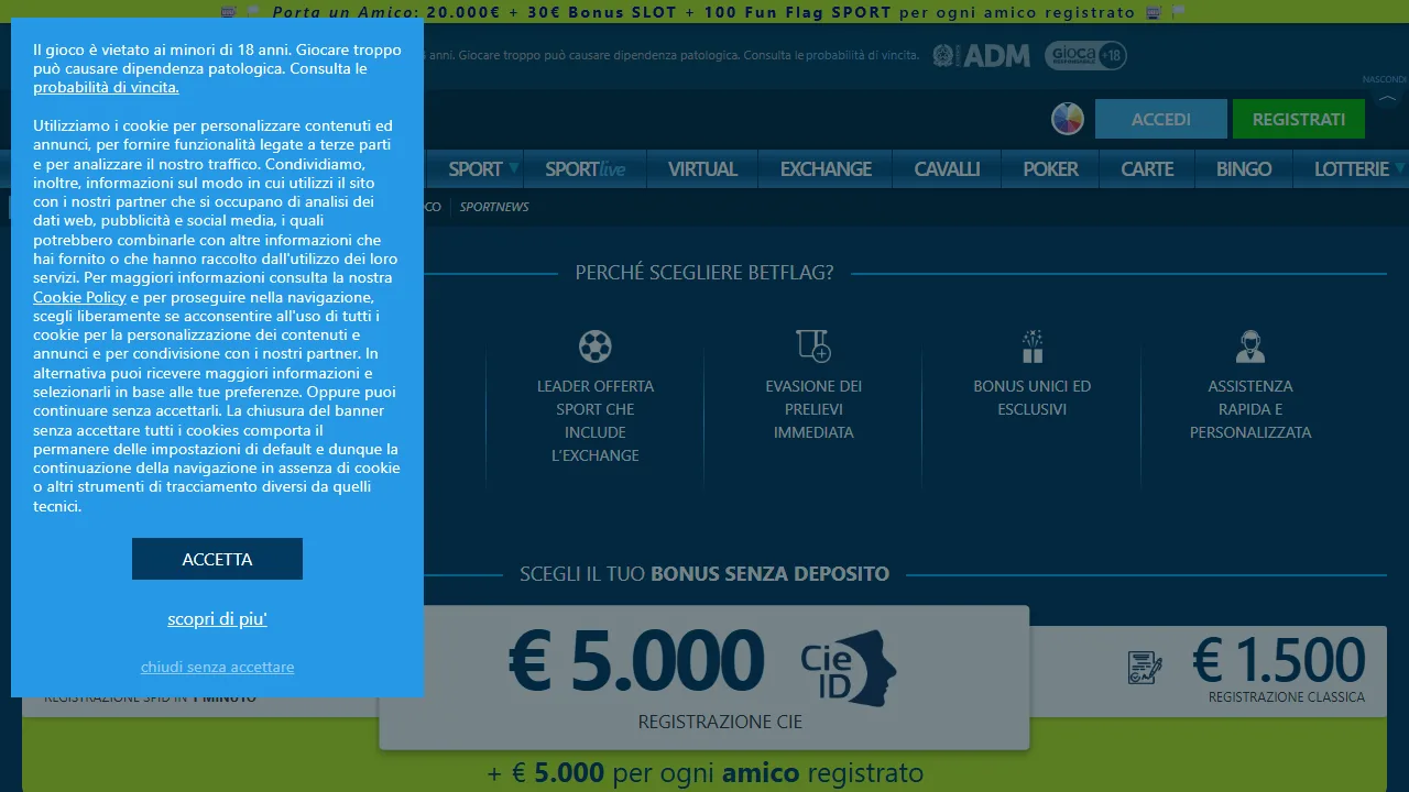 La homepage di betflag