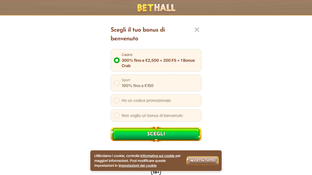 Il form di registrazione di bethall