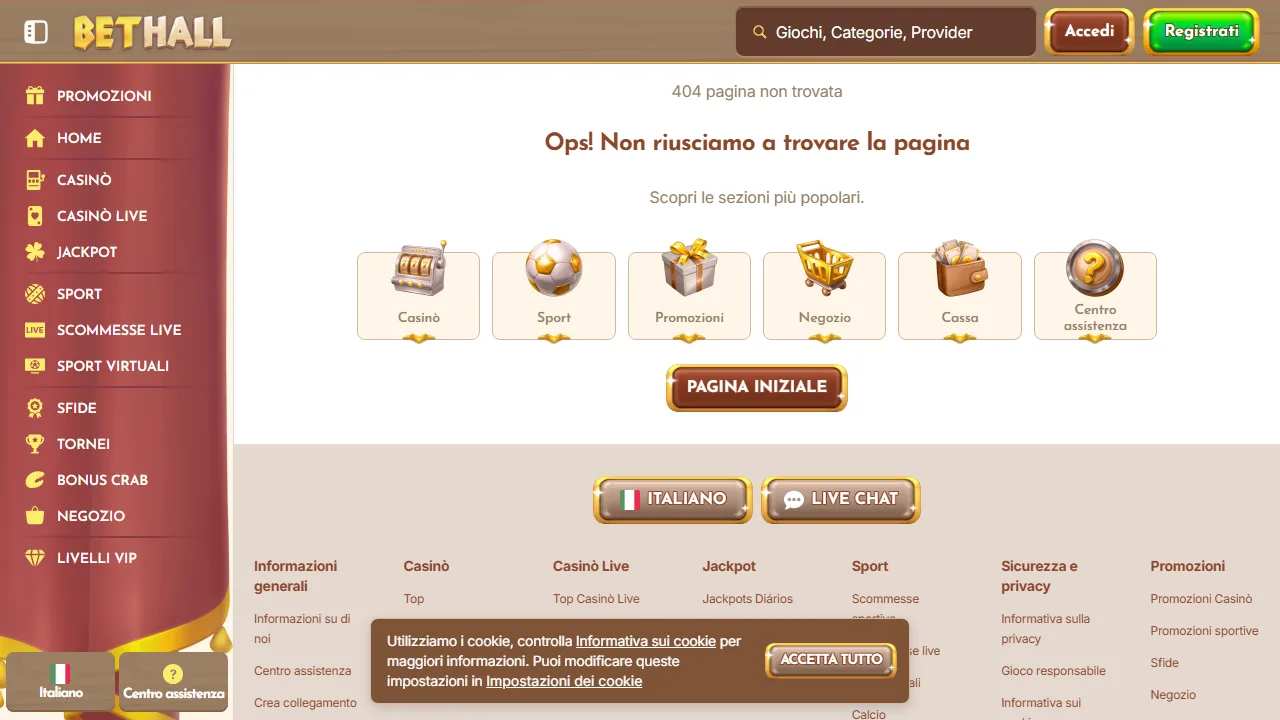 La sezione scommesse sportive di bethall