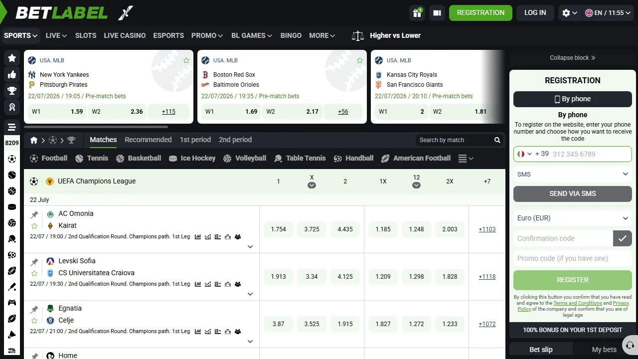 La sezione scommesse sportive di betlabel