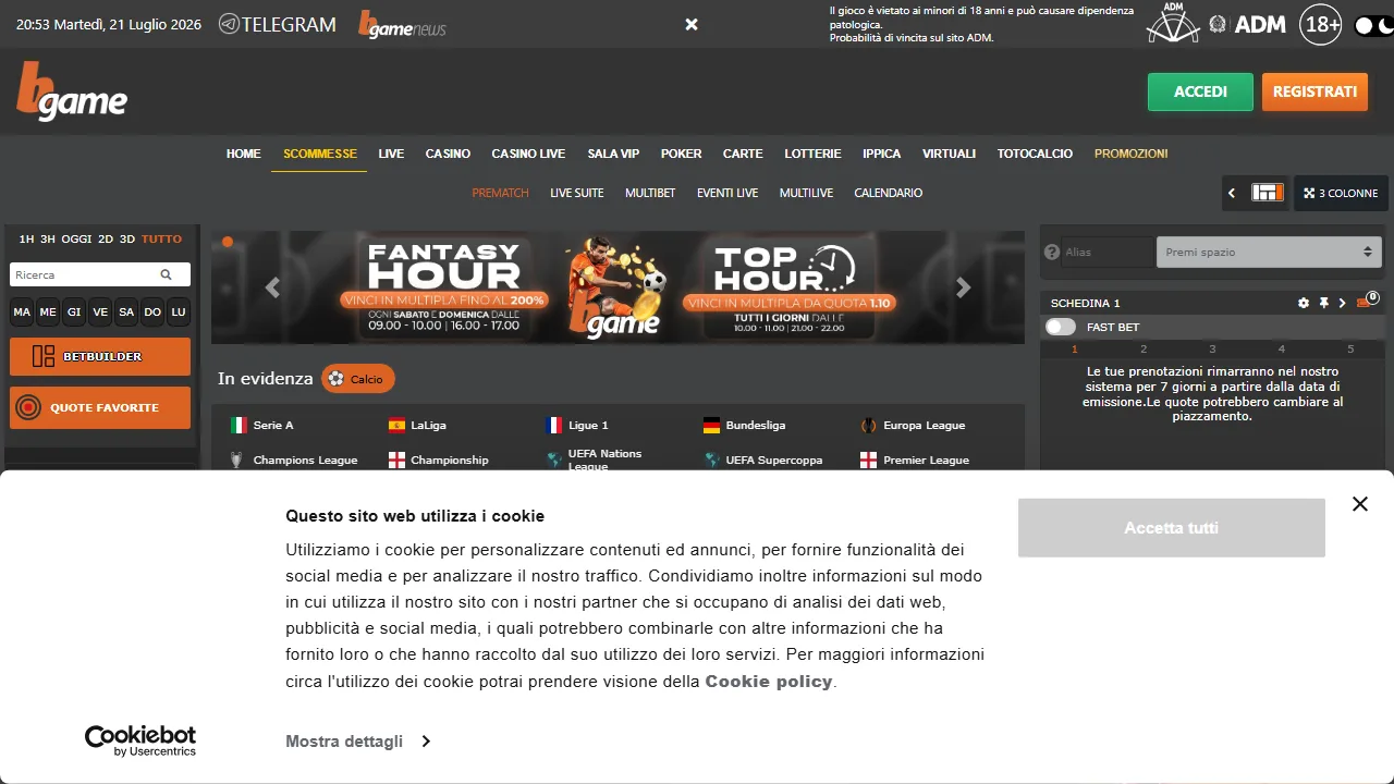 La homepage di bgame