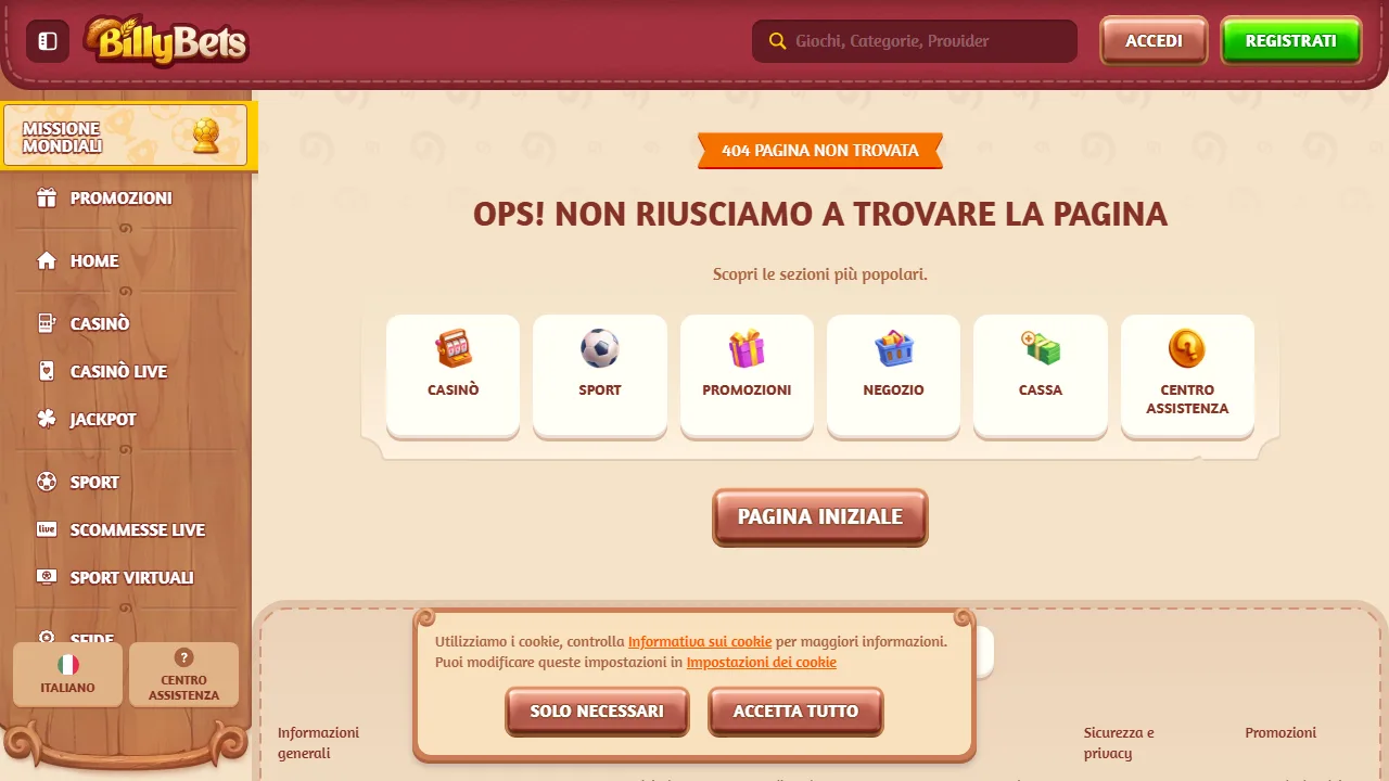 La sezione scommesse sportive di billybet