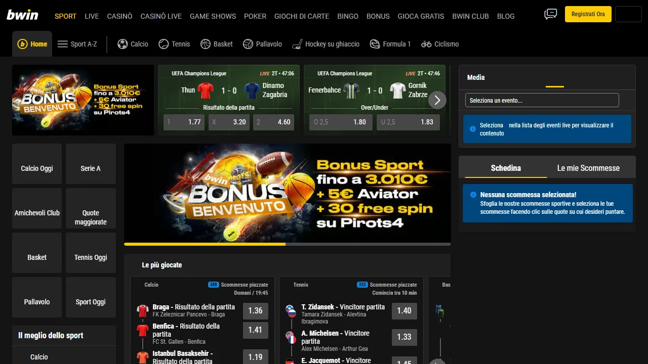 Bwin Recensioni 5 La sezione scommesse sportive di bwin