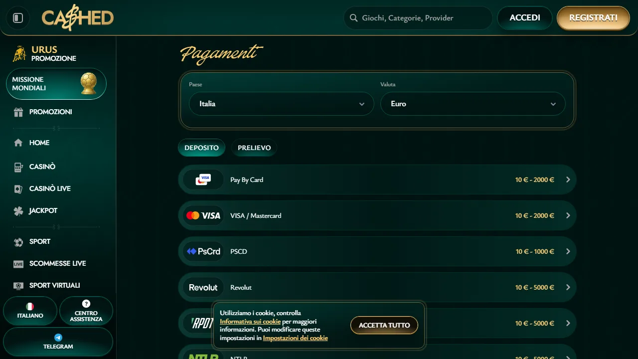 I metodi di pagamento di cashed