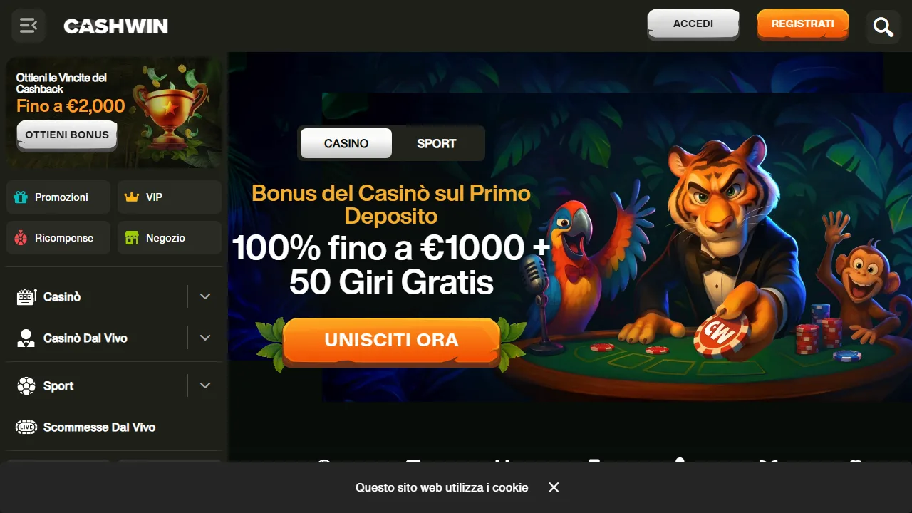La homepage di cashwin