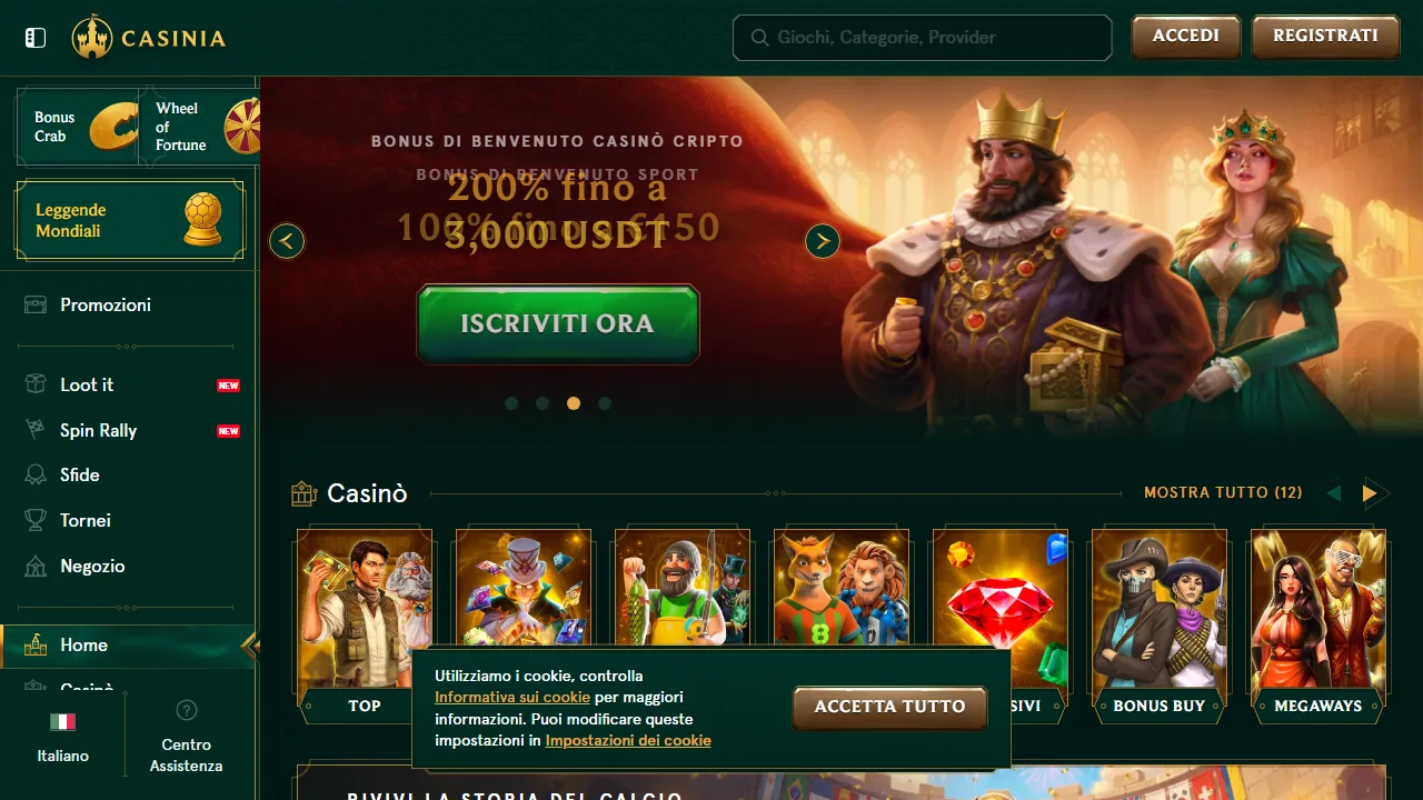 La homepage di casinia