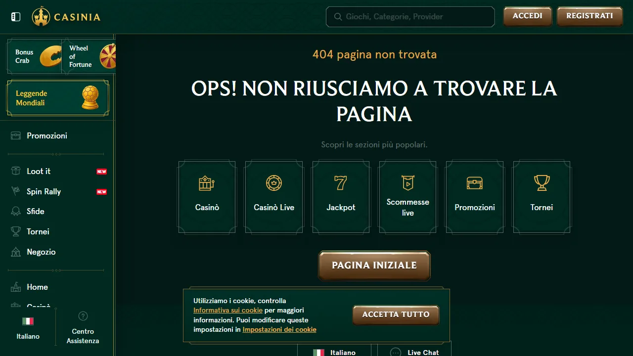 La sezione scommesse sportive di casinia