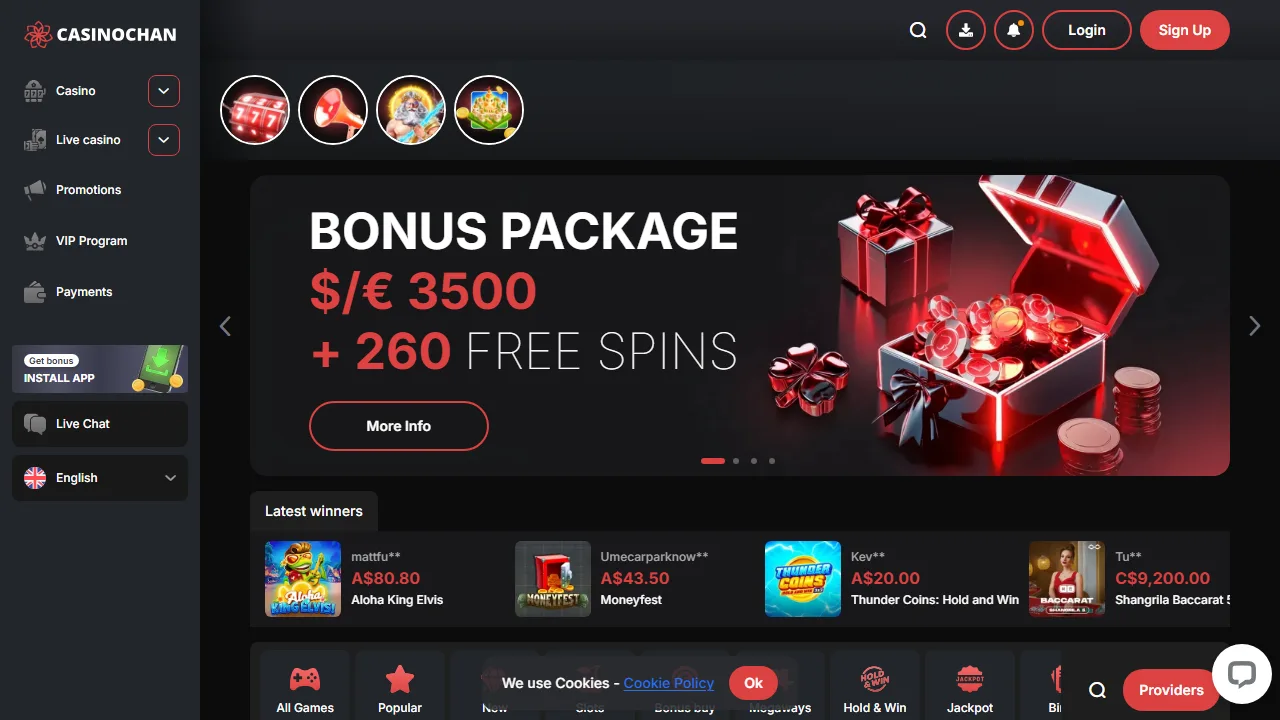 CasinoChan Recensioni 4 La homepage di casinochan