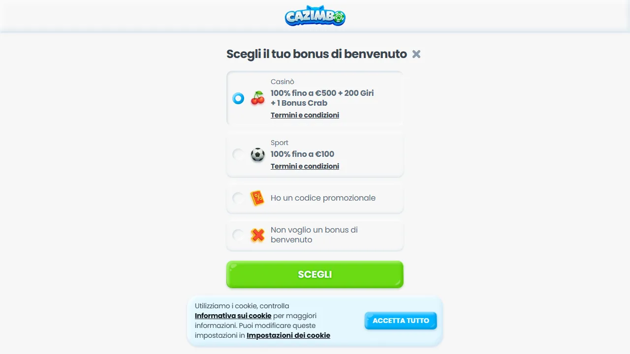 Il form di registrazione di cazimbo