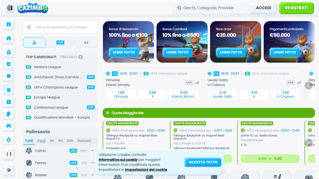 La sezione scommesse sportive di cazimbo
