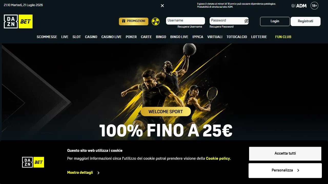 La homepage di daznbet
