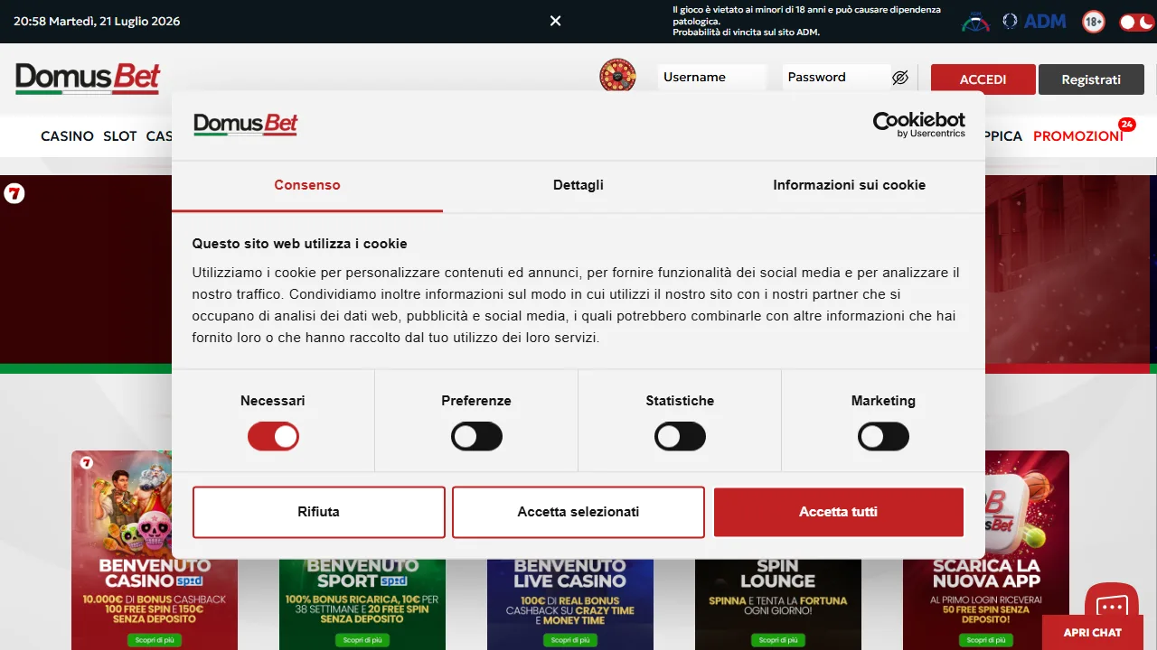 La homepage di domusbet