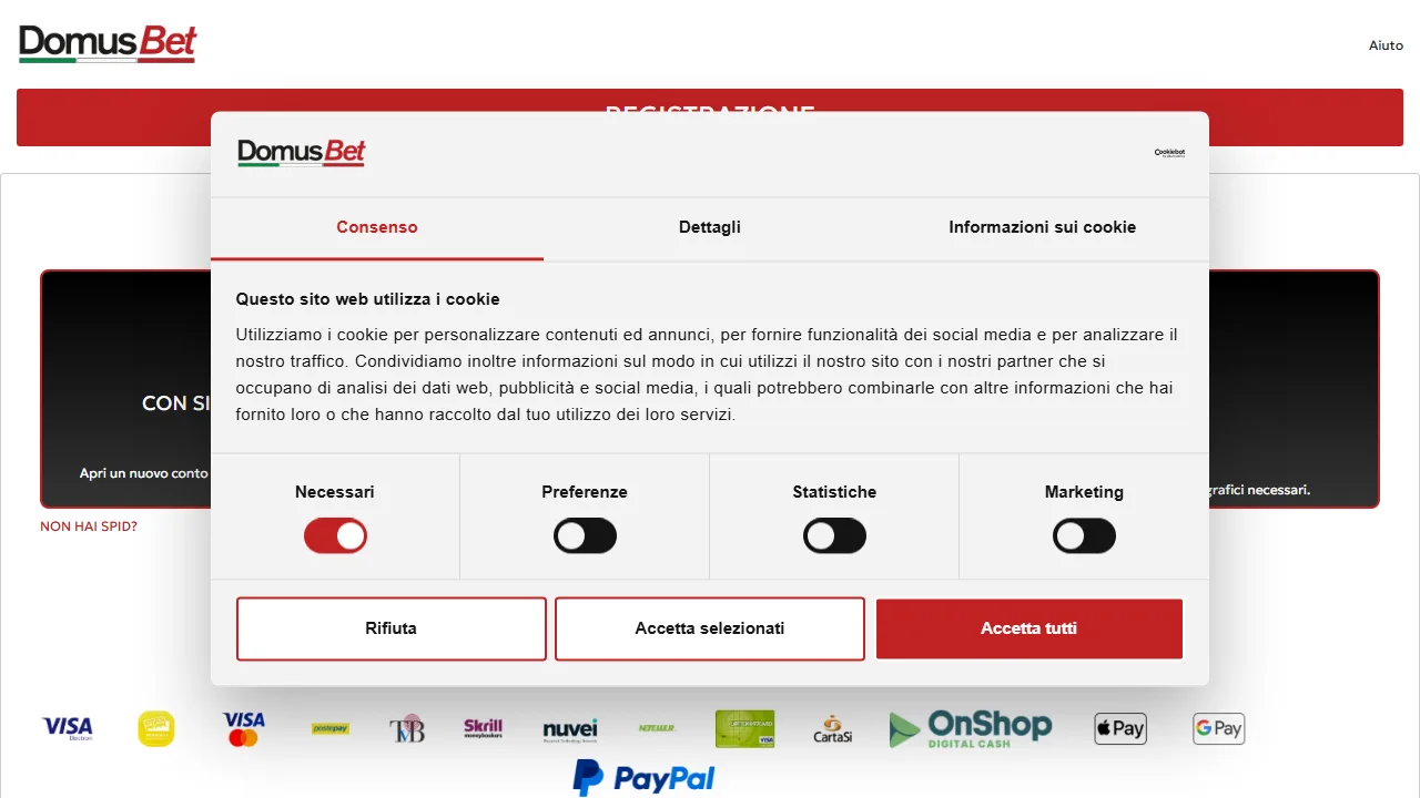 Il form di registrazione di domusbet