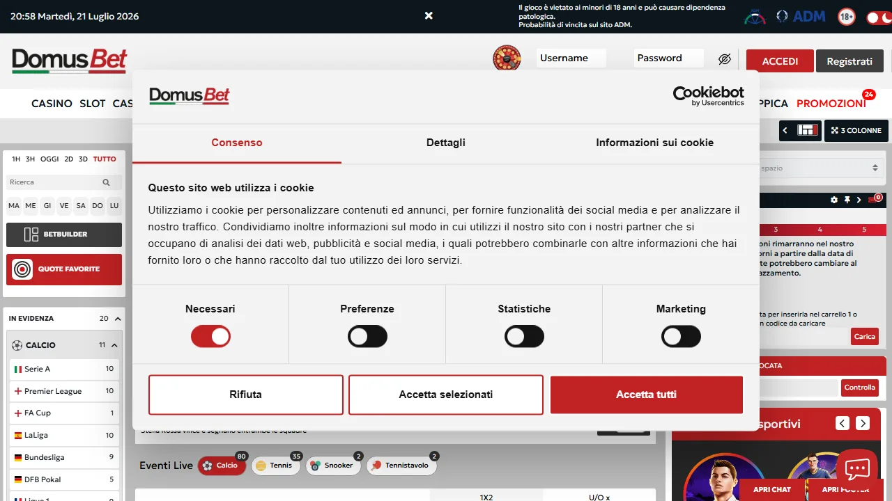 La sezione scommesse sportive di domusbet