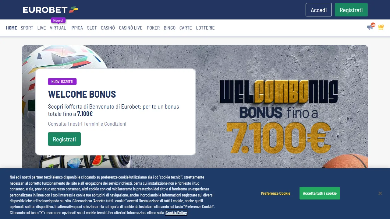 La homepage di eurobet