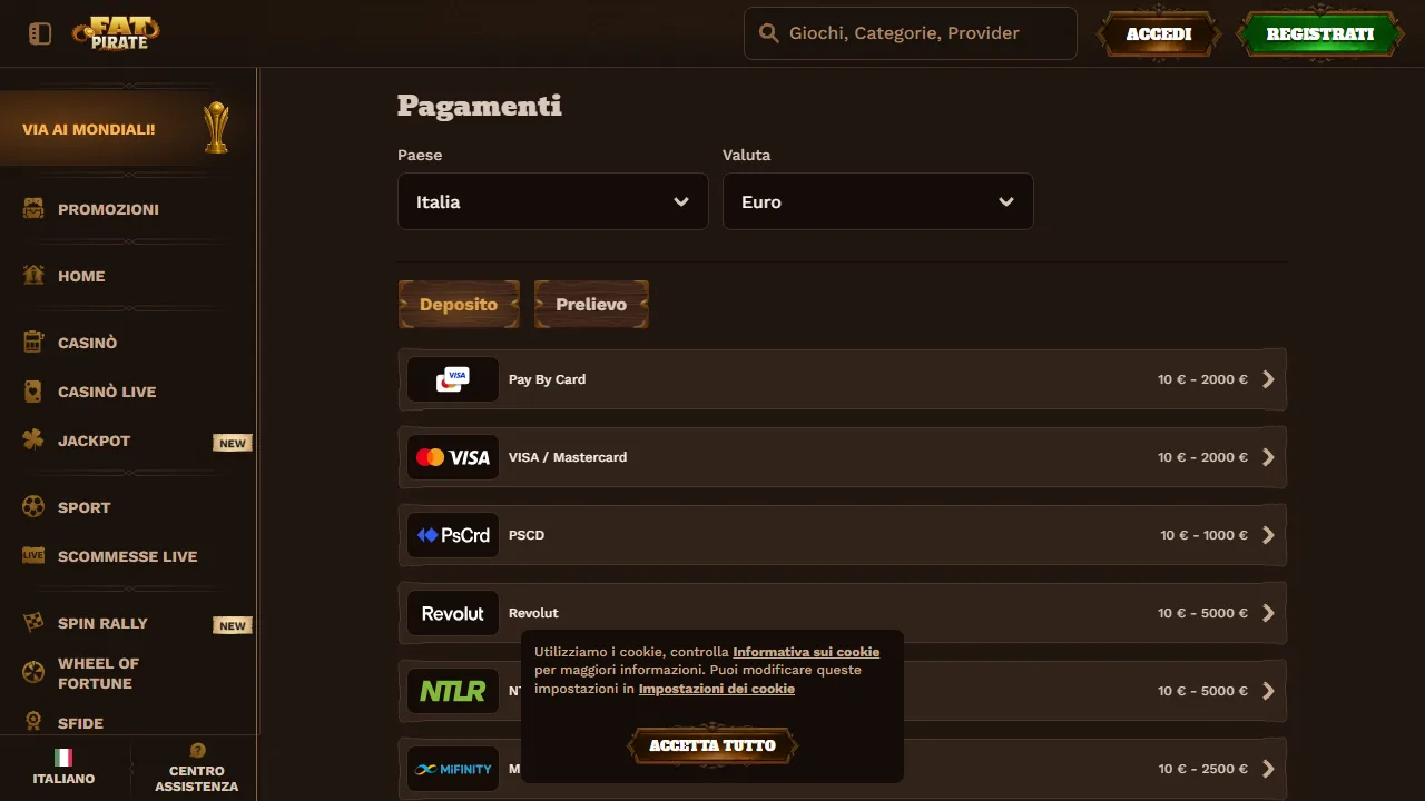 I metodi di pagamento di fat-pirate-casino