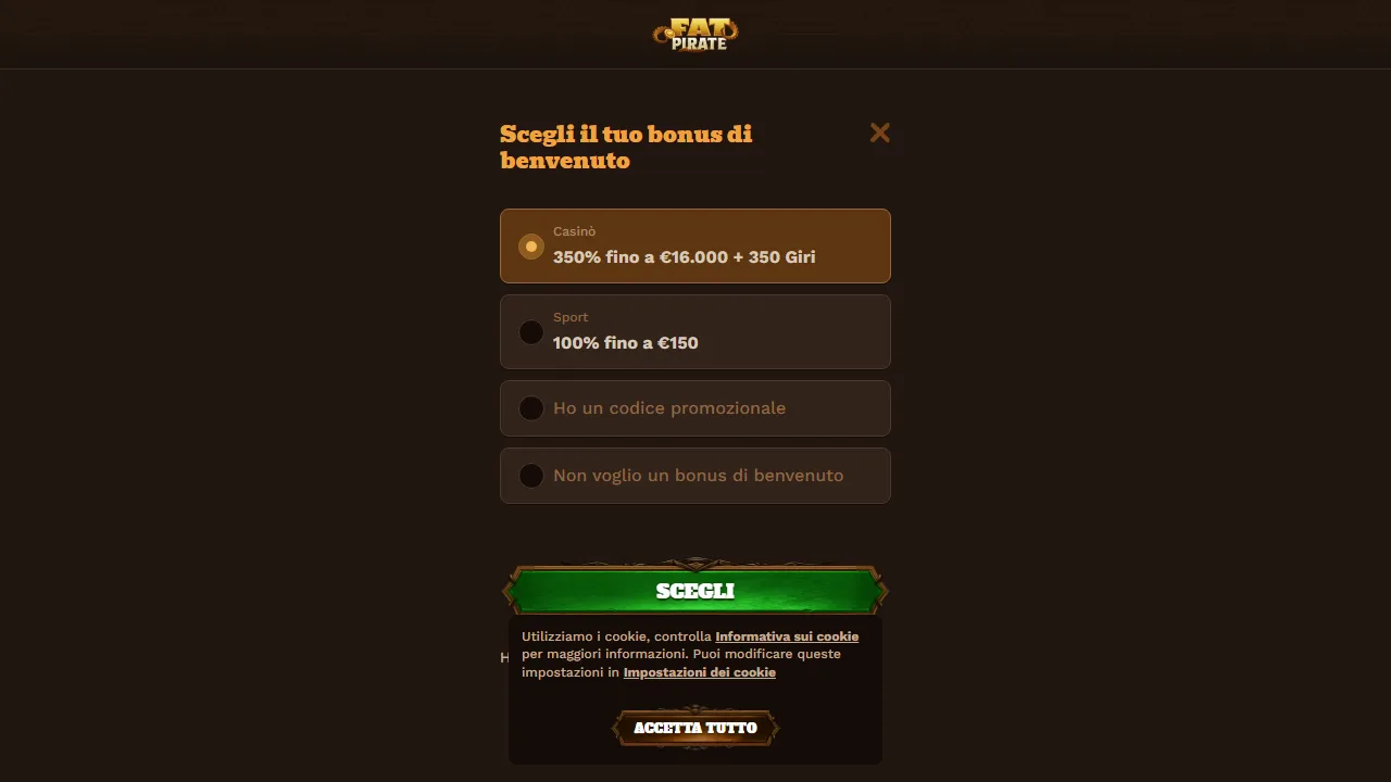 Il form di registrazione di fat-pirate-casino