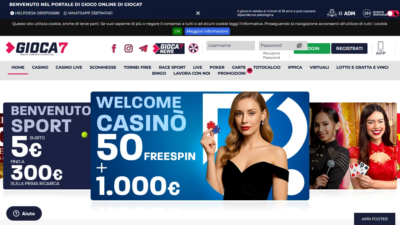La homepage di gioca7