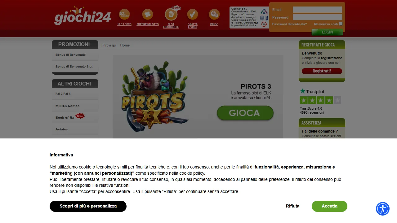 La homepage di giochi24