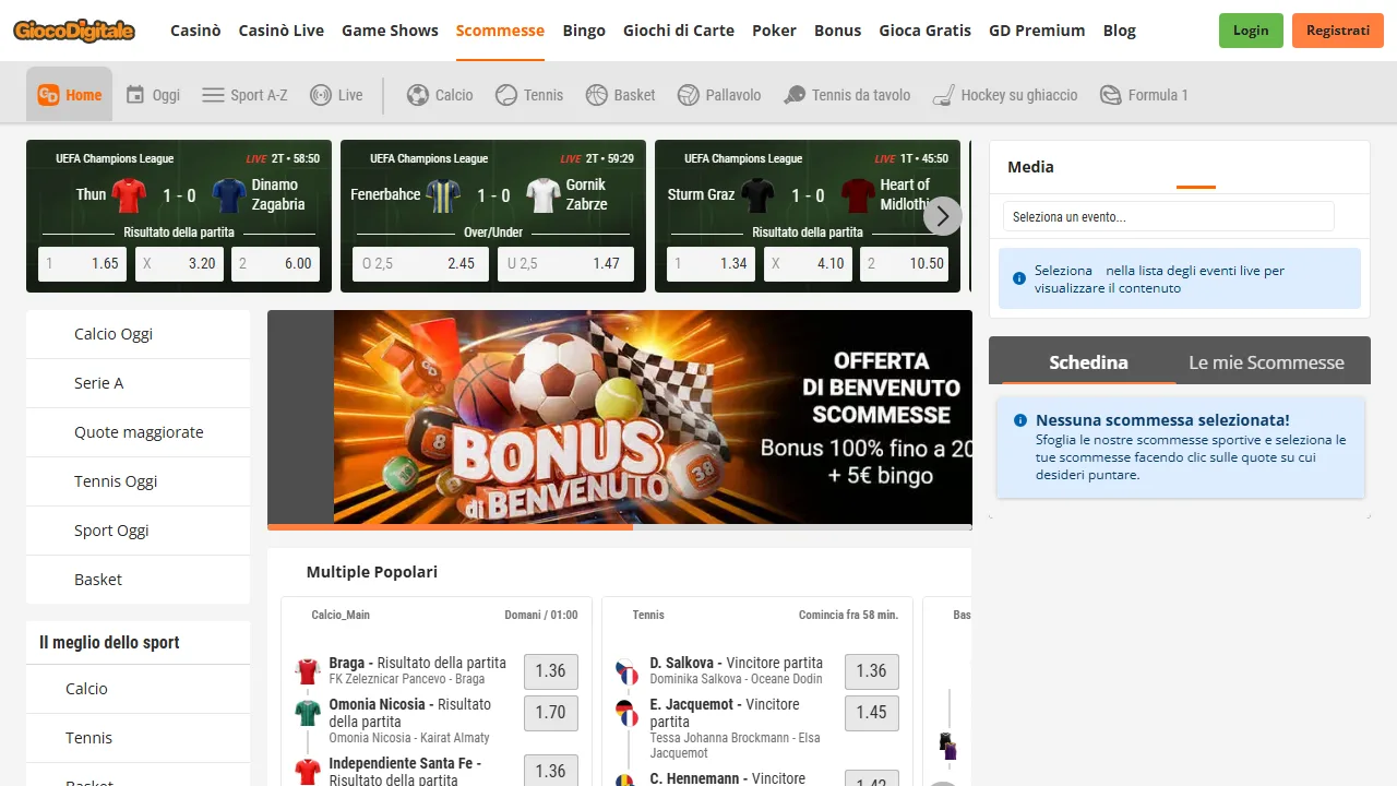La sezione scommesse sportive di giocodigitale