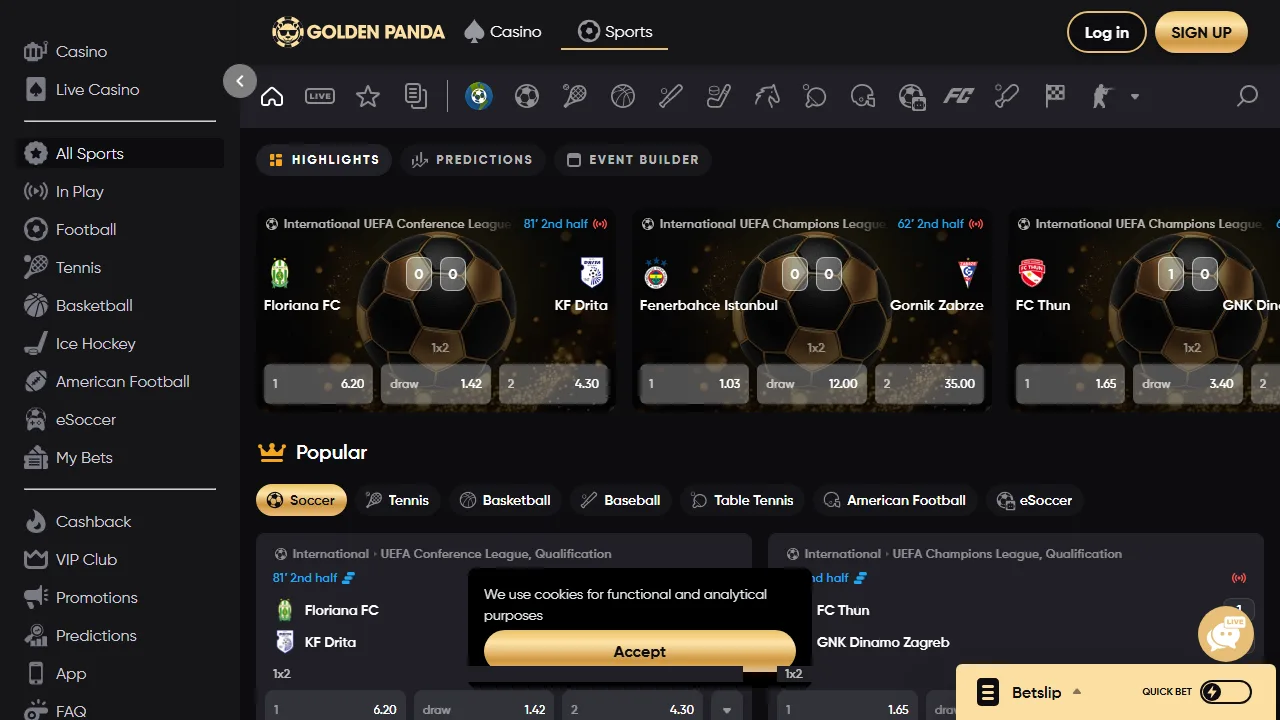 La sezione scommesse sportive di golden-panda