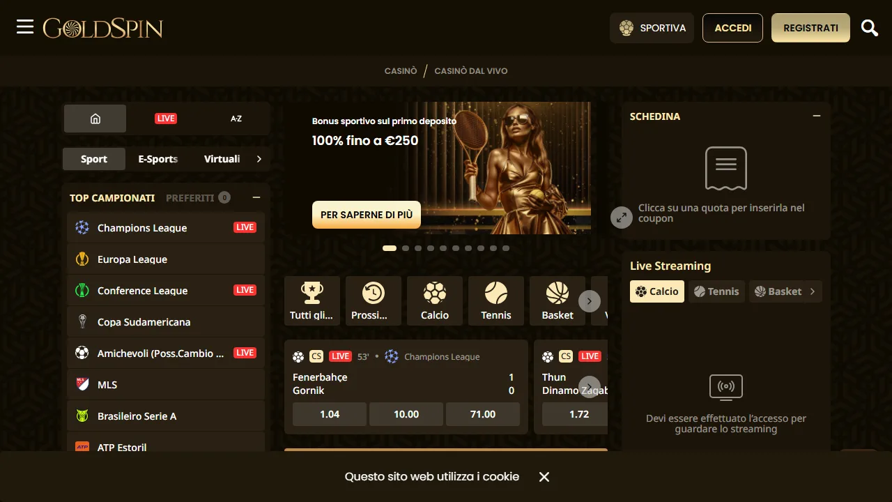 La sezione scommesse sportive di goldspin