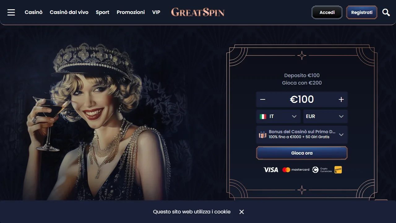 La homepage di greatspin