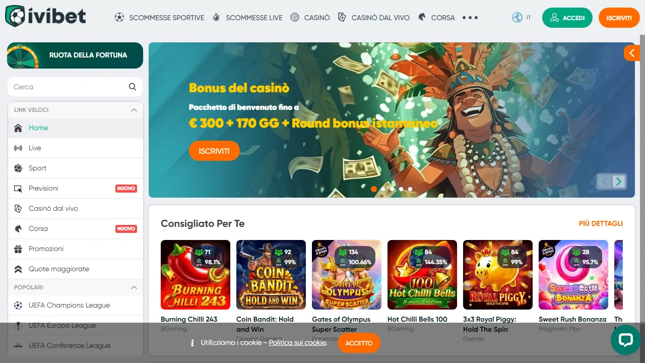 La homepage di ivibet