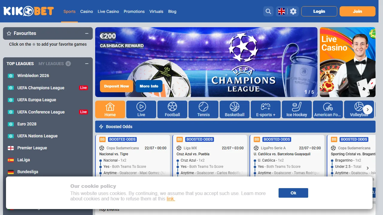 La homepage di kikobet