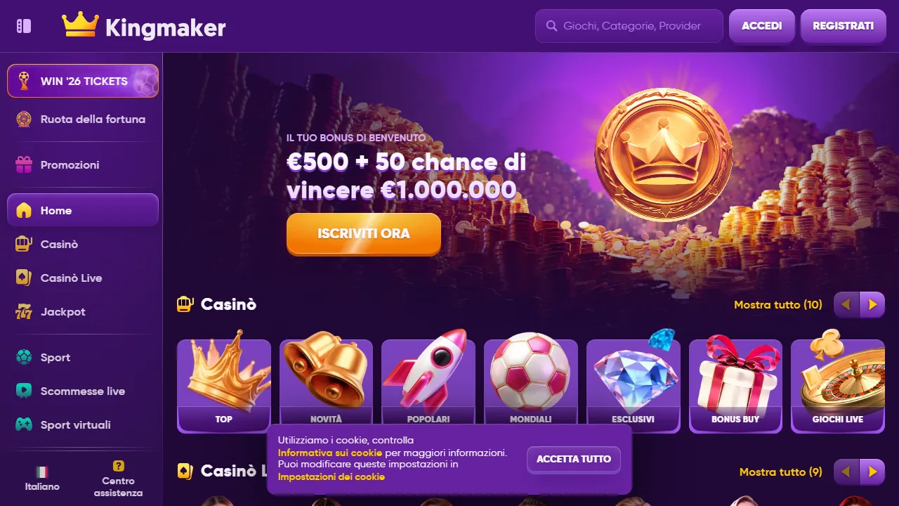 La homepage di kingmaker-casino