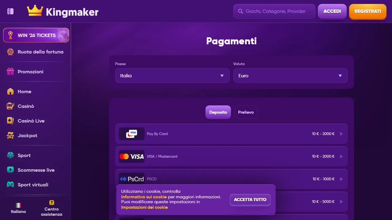 I metodi di pagamento di kingmaker-casino