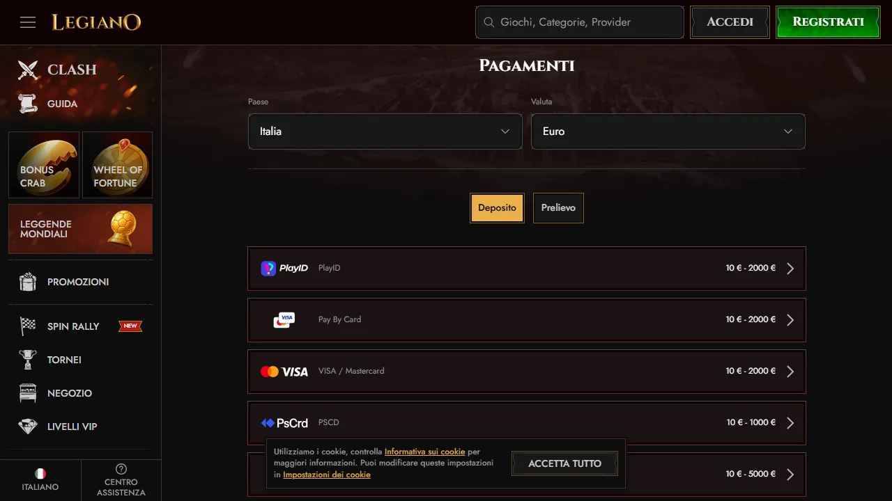 I metodi di pagamento di legiano-casino