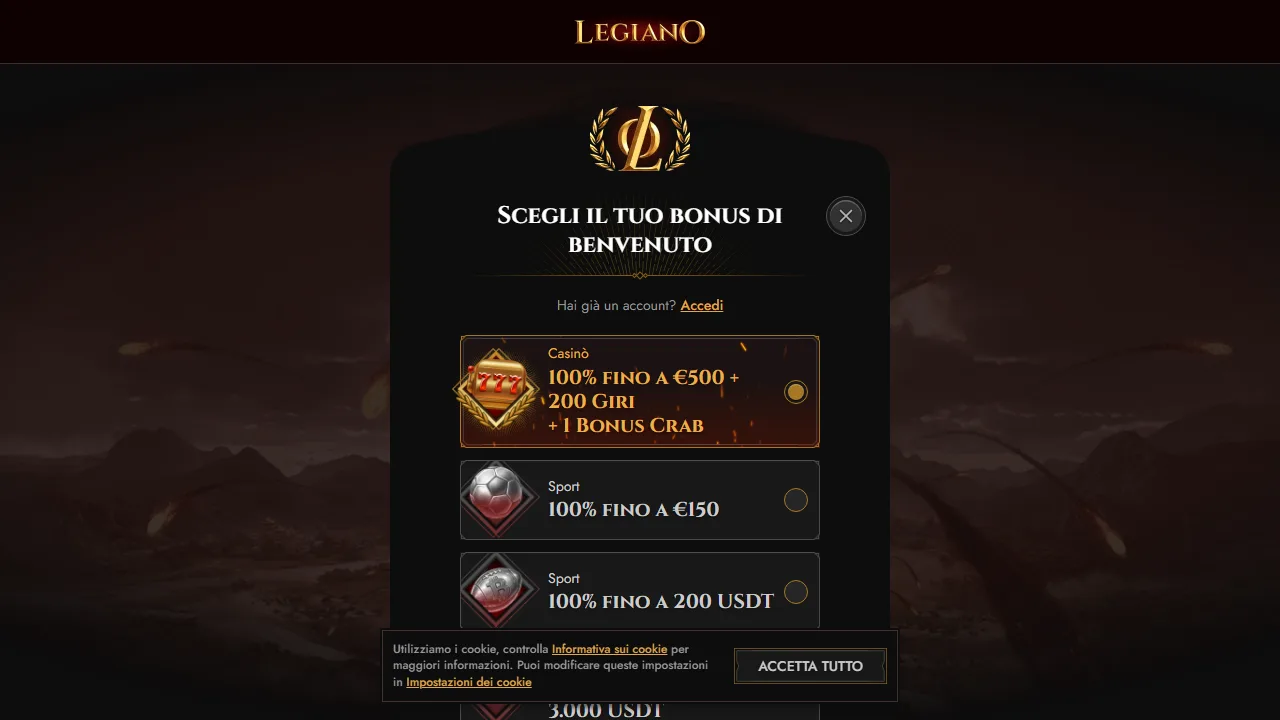 Il form di registrazione di legiano-casino